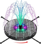 SZMP 3.5W Glass Solar Fountain with Swivel-Out Fixed Rods, Solar Bird Bath Fountains with LED Lights and 2000mAh Battery, 7 Nozzles, Outdoor Solar Water Fountain Pump for Garden, Pool, Pond (Black)