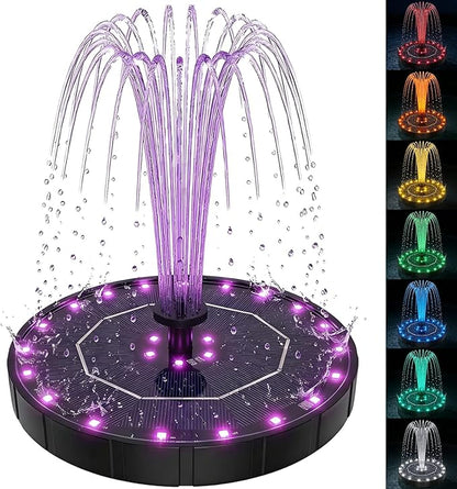 Solar Fountain for Bird Bath with Colorful LED Lights, Floating Solar Fountain, 3W Solar Powered Water Fountain Pump with Strong Spray & 5 Nozzles for Garden, Pond, Pool, 26 LED Lights