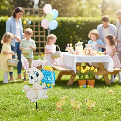 4PCS Spring Rabbit Metal Yard Decorations Stakes, Grandmas Garden Easter Holiday Yard Decoration Outdoor Stakes, Memorial Personalized Unique Garden Gifts Women for Grandma Statue