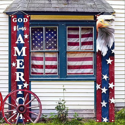 BlissYard 4th of July Decorations God Bless America Door Banner American Flag Independence Day Eagle Porch Banner Sign Patriotic Decor Memorial Day Front Door Hanging Porch Signs Veterans Decorative