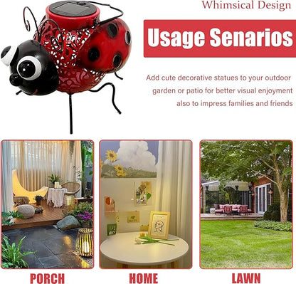 Teaeeno Ladybug Solar Lantern Pattern Light, Hanging Waterproof LED Solar Lights Outdoor Decorative,Sun-Powered Tabletop Lanterns,Metal Solar-Powered Lantern Outdoor