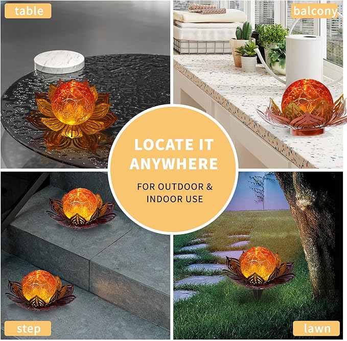 MLKNK Lotus Flower Lamp Solar Garden Lights Yard Art Gardening Gifts for Women Waterproof Led Metal Flower Lights for Patio Porch Pathway Lawn Pond Outdoor Decorations