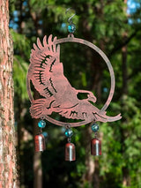 Wind Chime Eagle American Hanging Decor for Outdoor Metal W Glass Rustic Lawn Yard Patriotic 19" x 12"
