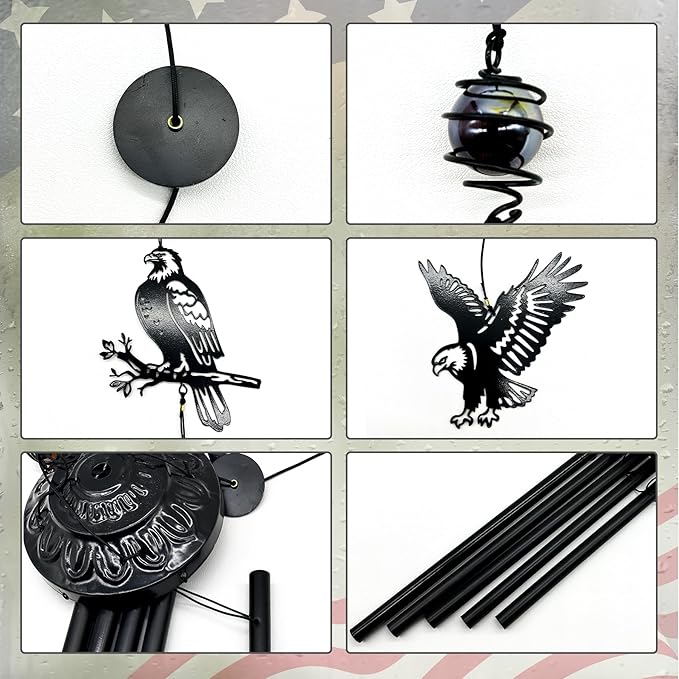 40" Large Bald Eagle Wind Chimes for Outside - Deep Soothing Tone Premium Metal Hanging Decor for Garden, Porch, Balcony. Perfect Housewarming Gift for New Home, Dad, Mom & Family