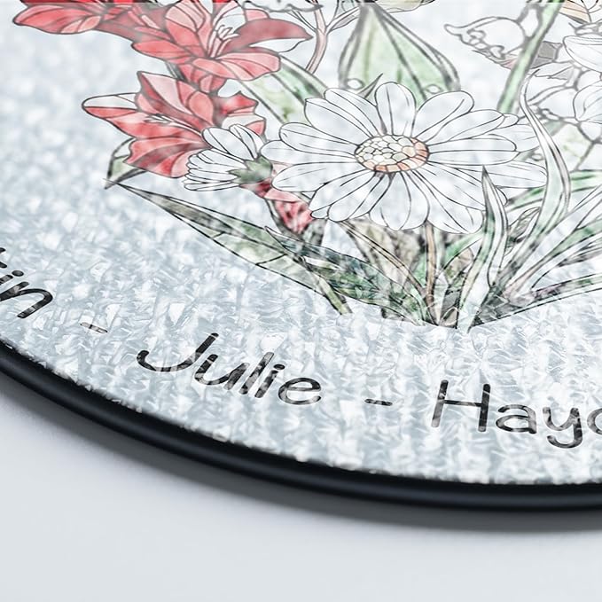 Personalized Grandma’s Garden Stained Glass Window Hanging Ornament, Custom Birth Month Flowers with Kids’ Names, Grandma Love Grows Here Floral Art Decoration, for Mom Grandma/3