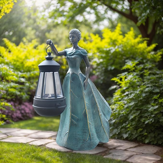 Fairy Garden Statue Solar Garden Decor Resin Fairy Statue with Lights Angel Fairy Decor Outdoor Yard Statues Gardening Gifts for Women 9.5 * 5.5 * 11.5 Inch
