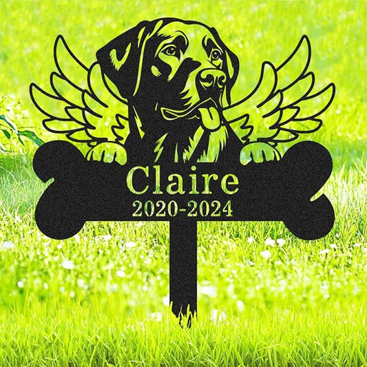 Personalized Labrador Retriever Dog Memorial Garden Stake, Custom Dog Wings Memorial Grave Marker with Name Date, Outdoor Pet Memorial Sign for Labrador Retriever Statue Metal Engraved Sign