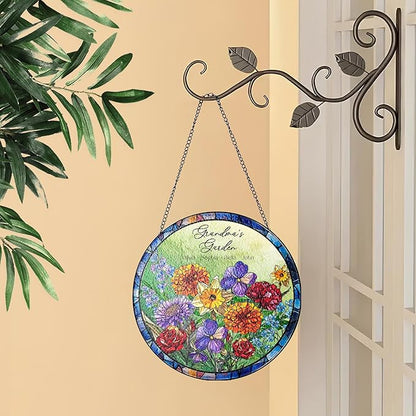 NAZENTI Custom Month Birth Flowers Glass Suncatcher for Grandma, Personalized Stained Glass Window Hanging Suncatcher with Kids Name, Gifts for Mother's Day, Birthday, Gigi Birth Month Flower