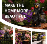 Solar Garden Statue Bear Family - 10" H Resin Outdoor Statue with Solar Powered Lantern - Welcome Bear Decor Outdoor, Unique Birthday Gifts for Women - Waterproof Patio Yard Decorations
