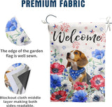 4th of July Beagle Garden Flag Red White Blue Floral Dog Yard Flags Small Memorial Independence Day Banner 12x18 Double Sided for Outside Outdoor Patriotic Decor