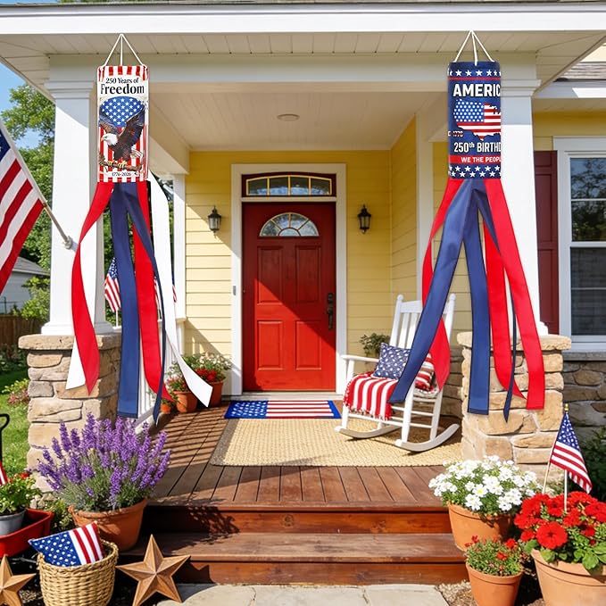 NOVWANG American Eagle Windsock, 2 Pack Heavy Duty USA Wind Spinners Red White Blue Wind Socks for Outdoor 250 Years Anniversary Patriotic Decor