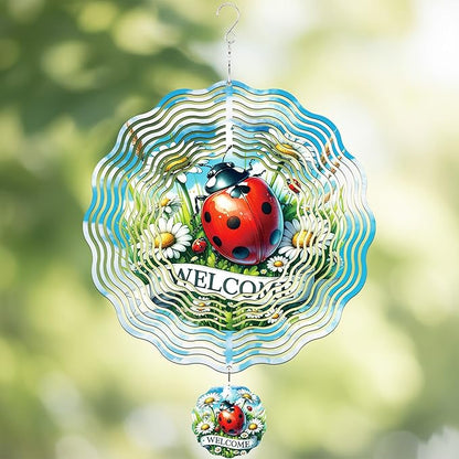 Metal Wind Spinners Outdoor - 3D Ladybug Wind Spinner Flower Yard Decor Kinetic Spinning Hanging Ornaments for Patio Lawn Garden Balcony Chicken Gifts for Women Men Mom Grandma Wife Friends