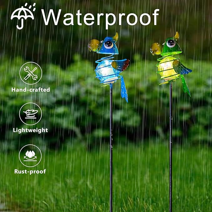 Birds Solar Garden Lights, 26" H Whimsical Decorative Solar Stake Light, 2 Pcs Outdoor Parrot Statues Figurine Lights for Garden Lawn Patio Yard Decoration