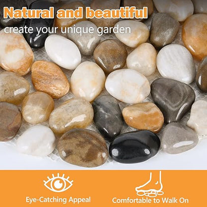 River Rock Stepping Stones Outdoor for Garden Walkway, 12 inch 6 Pcs Hexagon Shape Paver Step Stones Polished Pebble River Stone Mat for Yard Lawn Patio Pathway Walk Way - Multi-Color