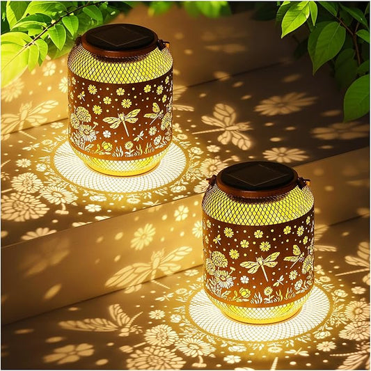 2 Pack Dragonfly Solar Garden Statues Birthday Gifts for Women Mom Grandma Hanging Solar Outdoor Waterproof Metal Garden Decor Outside for Yard,Patio,Lawn Porch,Backyard
