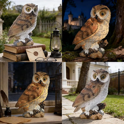 Solar Owl Garden Outdoor Statue,Owls Figurine Sculpture with LED Lights for Porch Patio Lawn Yard Deck Spring Summer Decor - Ideal Easter Day Housewarming for Women Men Owl Lover
