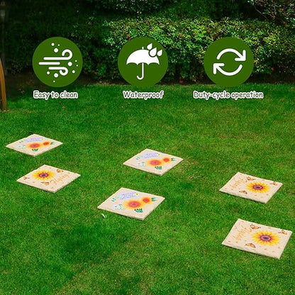 4Pcs Square Sunflower Stepping Stone Outdoor Garden Walkway, Durable Plastic Pavers for Patio, Pathway, and Landscaping, Weatherproof Stepping Stones with Ground Stakes for Easy Installation