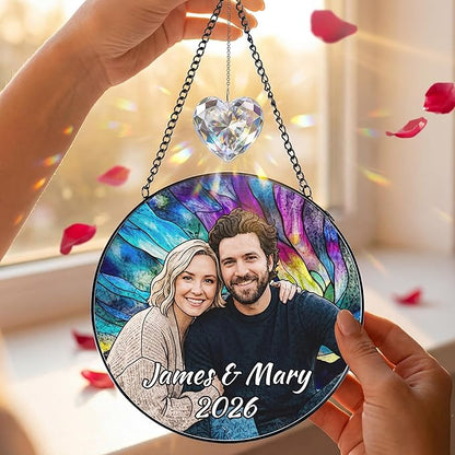 Personalized Stained Glass Windows Hanging, Her Him Picture Suncatcher Ornament, Custom Photo Gift, Birthday Boyfriend Girlfriend Couples Gifts