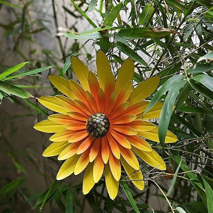 Metal Flower Wall Art Decor 12 in Iron Beautiful Floral Sculpture Hanging Wall Statue for Home Garden Patio (Color : Orange)