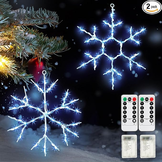 Tuanse 2 Pcs Christmas Silhouette Window Lights Christmas Snowflake Lights with Remote Control LED Lighted Snowflake Decorations Xmas for Window Wall (Blue)
