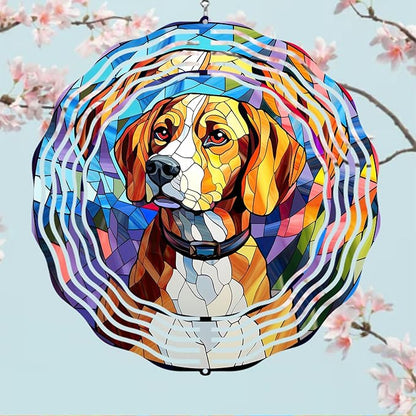 Beagle Dog Wind Spinners Outdoor Dog Memorial Gifts, 3D Metal Kinetic Hanging Garden Wind Spinner, Spinner Decor, Wind Sculptures for Outdoor & Indoor, Window, Yard Decor (Beagle 1)