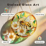 LITIVY Stained Glass Window Hanging, Spring Bees & White Dog Rose Suncatcher – Mother’s Day Memorial Gift, Handmade Glass Panel 8 Inch, Whimsical Garden Suncatchers & Rainbow Maker for Women