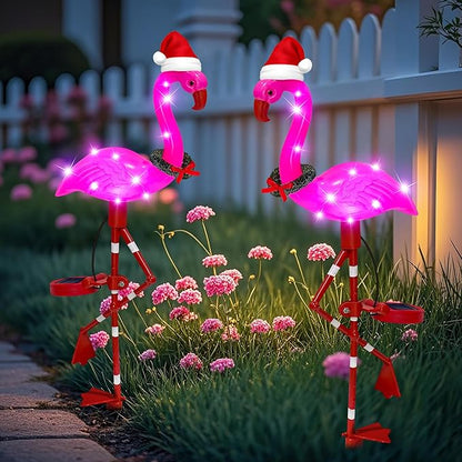 EDOF Solar Garden Lights Flamingo Decorations Outdoor Waterproof,2 Packs Solar Flamingo Light Garden Decor,Pink Flamingo Statue Decorative Figurine Lights for Yard Art Patio Porch Lawn