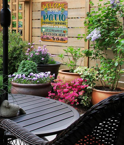 Welcome Patio Bar Signs For Home Porch Bar Wall Decor Beach Bar Decorations For Backyard Tiki Bar Hot Tub Poster Tin Sign 8x12 Inch