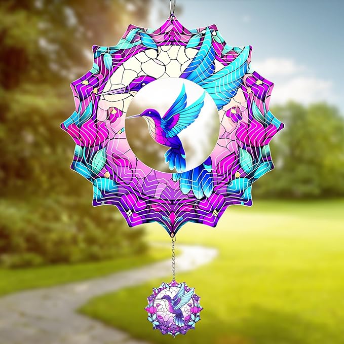 MXJSUA Hummingbird Wind Spinners for Indoor Outdoor Garden Decoration, 12 Inch Hummingbird Stainless Steel Hanging Wind Spinners Ornaments Crafts for Gifts