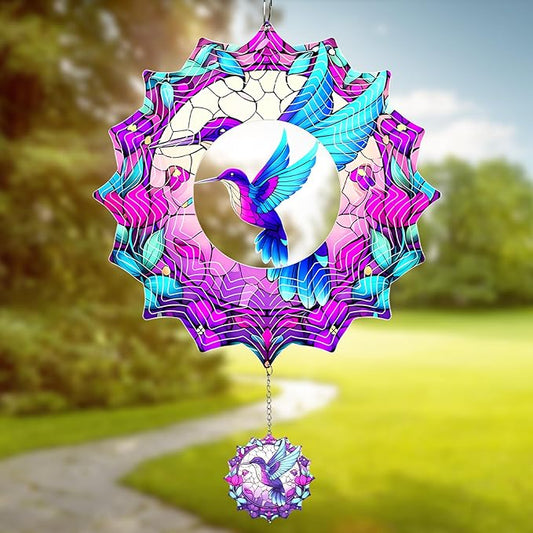 MXJSUA Hummingbird Wind Spinners for Indoor Outdoor Garden Decoration, 12 Inch Hummingbird Stainless Steel Hanging Wind Spinners Ornaments Crafts for Gifts