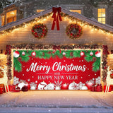 IVN Christmas Garage Door Cover Decoration 13x6ft Red Background Pine Needles White Baubles Snowflakes Merry Christmas Winter Garage Door Banner Home Door Front Yard Decor for Xmas Eve Holiday Outdoor