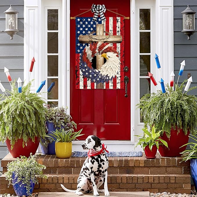 AVOIN colorlife Patriotic Stars and Stripes Eagle Wreath House Flag 28x40 Inch Double Sided Outside, USA 4th of July Memorial Day Independence Day Watercolor Yard Outdoor Decoration