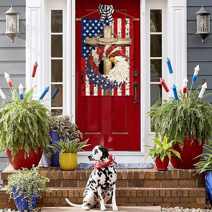 AVOIN colorlife Patriotic Stars and Stripes Eagle Wreath House Flag 28x40 Inch Double Sided Outside, USA 4th of July Memorial Day Independence Day Watercolor Yard Outdoor Decoration