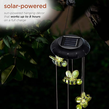 Alpine Corporation QLP832SLR Outdoor Solar Powered Wind Mobile with LED Bee Lights, LED Solar Lawn Décor, 27", Multicolor