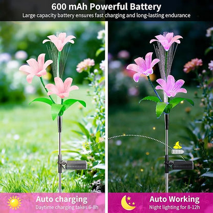 Solar Garden Lights Waterproof 3 Pack Solar Lights Outdoor Decorative 7 Color Changing Double Jellyfish and Lily Flower Garden Decor Yard Christmas Pool Outdoor, Mother's Women