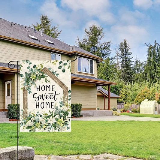 AVOIN colorlife Home Sweet Home Spring Floral Garden Flag 12x18 Inch Double Sided Outside, Eucalyptus Flowers Seasonal Welcome Yard Outdoor Flag