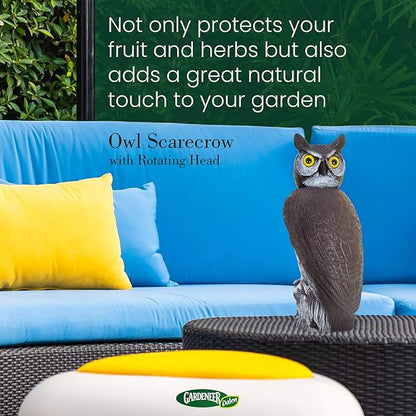 GARDENEER Dalen Rotating Head Great Horned Owl – 18" Life-Sized Garden Decoy – Bird & Pest Repellent – Weather-Resistant – Realistic, Hand-Painted Design – Outdoor Garden Scarecrow