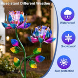 Solar Wind Spinners Blue Twin Flowers for Yard and Garden, Solar Windmill Garden Whirligig Kinetic Spinners Decor for Lawn, Patio, Yard, Metal Wind Outdoor Sculpture