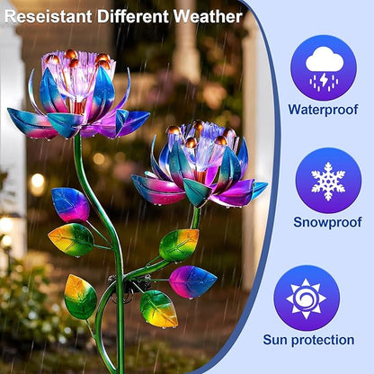 Solar Wind Spinners Blue Twin Flowers for Yard and Garden, Solar Windmill Garden Whirligig Kinetic Spinners Decor for Lawn, Patio, Yard, Metal Wind Outdoor Sculpture