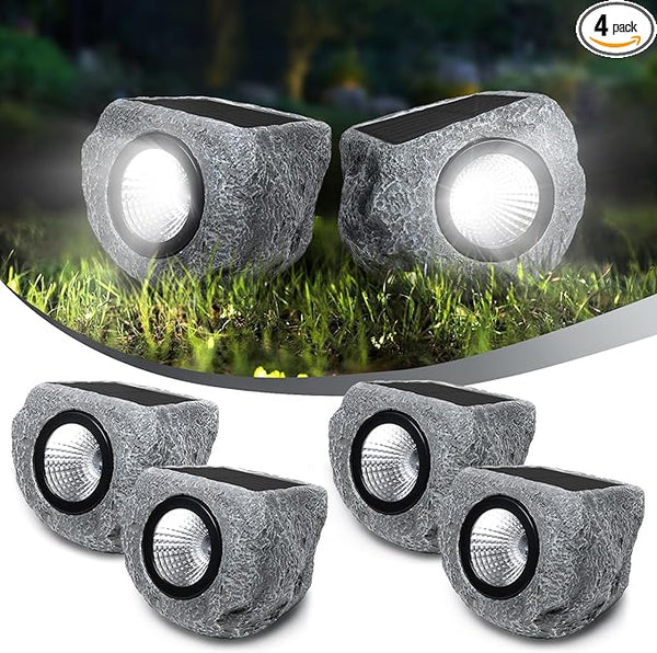 Solar Rock Lights Outdoor 4 Pack, Bright Solar Spotlights Outdoor Waterproof, Wireless LED Rock Lights, Auto On/Off Landscape Spotlights Walkway Solar Lights for Outside Yard Patio Pathway Flowerbed