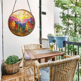 7.8 Inch Stained Glass Window Hanging Sunrise Mountains Tree Sun Catcher Indoor Window Door Wall Yard Home Decor Landscape Colorful Glass Panel Suncatcher Gifts for Women Men Mom Grandma