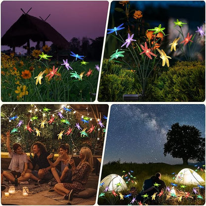 2PCS Outdoor Solar Lights, Waterproof Solar Lights Outdoor Pathway, Solar-Powered Garden Swing Dragonfly Decorative Lights for Yard Balcony Flower Bed, Gardening Plant Lovers