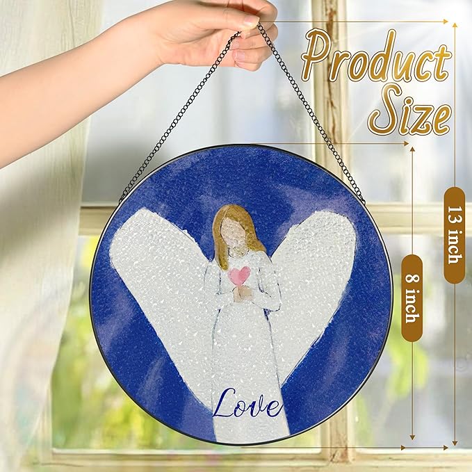 8'' Love Angel Ornament, Stained Glass Window Hanging, Sun Catcher Window Decor, Holiday Decor, Gifts for Christmas, Christian Gift, Religious Gift, Spiritual Gifts for Women & Friends