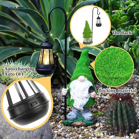VChymm Flocked Solar Garden Gnomes Outdoor Statues 15.8”Outdoor Garden Decor LED Outdoor Decor Light Unique Housewarming Gifts Yard Art Sculptures for Patio Lawn Ornaments