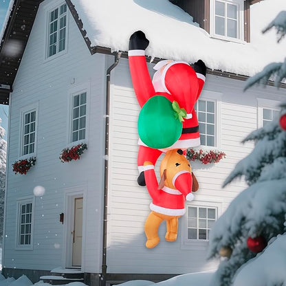 Joiedomi Hanging Christmas Inflatables Outdoor Decoration, Blow Up Climbing Santa with Dog, Christmas Blow Up Yard Decorations with Build-in LED for Xmas Party, Garden, Lawn, Roof Decor