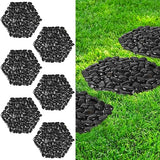 River Rock Stepping Stones Outdoor for Garden Walkway, 12 inch 6 Pcs Hexagon Shape Paver Step Stones Polished Pebble River Stone Mat for Yard Lawn Patio Pathway Walk Way - Black