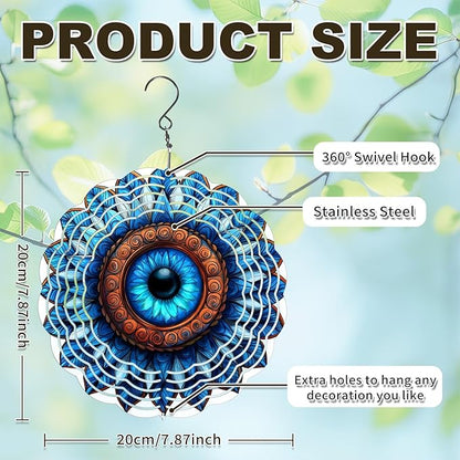 Mandala Eye Wind Spinners Outdoor, Hanging Wind Spinner for Garden Decoration, 8 inch 3D Stainless Steel Metal Wind Sculpture for Indoor/Outdoor Decor