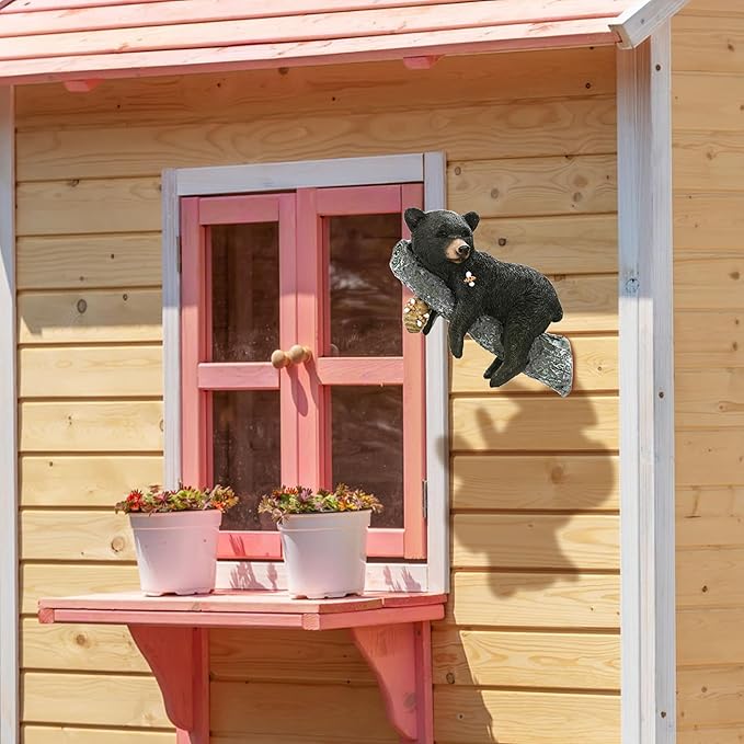 Outdoor Black Bear Decor - Cub Napping & Hanging Out Faces Figurine - Peeker Sculpture Up in Trees - Yard Decorations - Resin Funny Baby Bear Statue - Garden