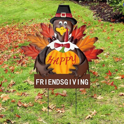 Friendsgiving Metal Turkey Yard Signs Rustic Thanksgiving Decorations with Stakes for Outdoor Indoor Fall Harvest Welcome Sign for Porch, Lawn, and Wall Decor