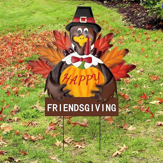 Friendsgiving Metal Turkey Yard Signs Rustic Thanksgiving Decorations with Stakes for Outdoor Indoor Fall Harvest Welcome Sign for Porch, Lawn, and Wall Decor